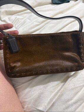 Coach Brown Haircalf Wristlet with Dark Leather Strap